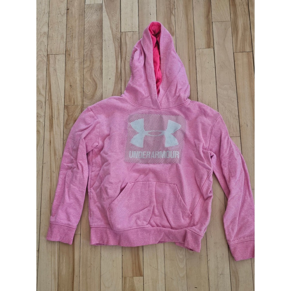 Under Armour Girls ColdGear Pink Heathered Logo Hoodie Sweatshirt YMD Medium